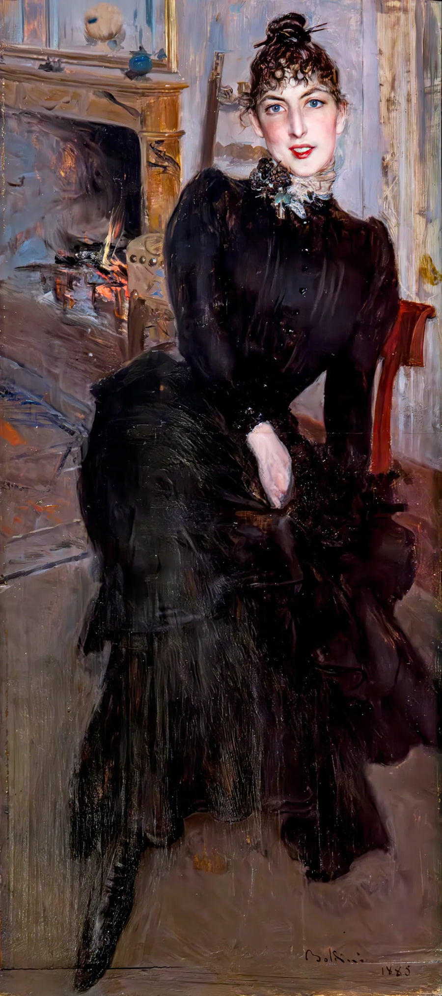 Alaide Banti przy kominku - Giovanni Boldini