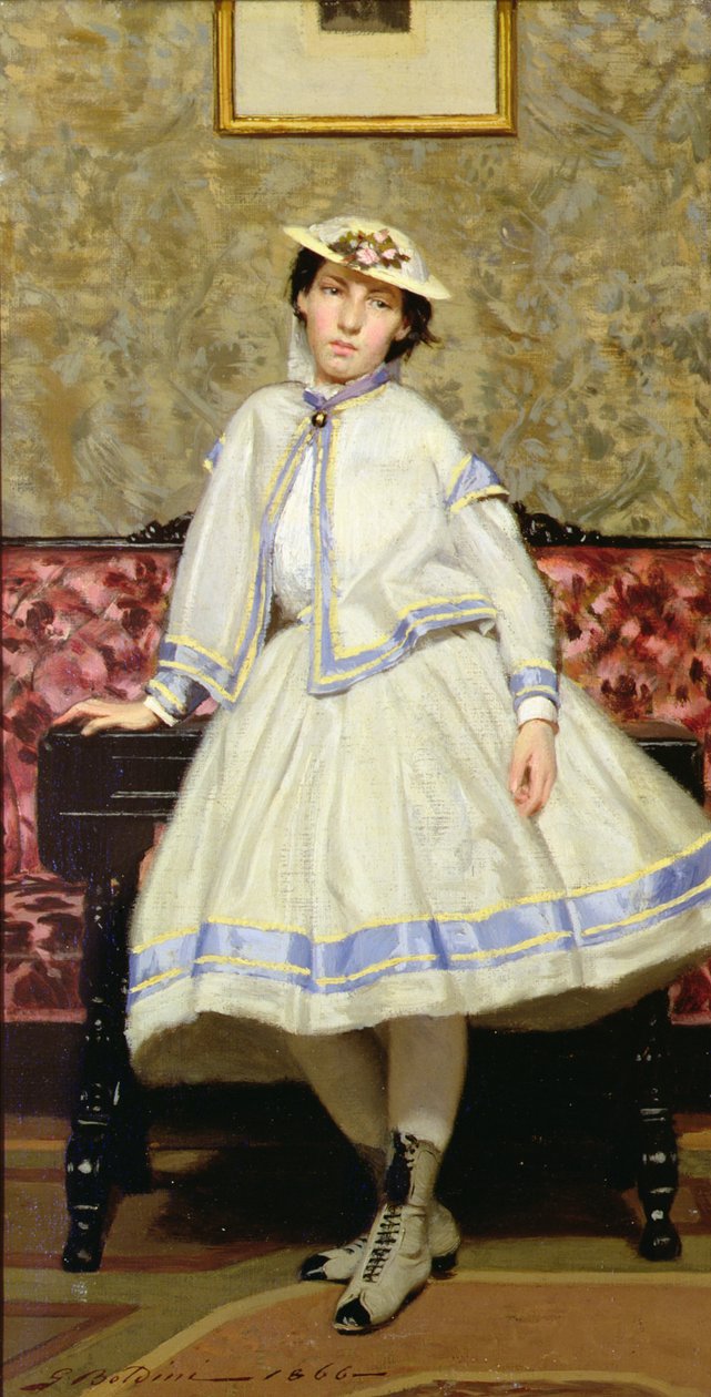 Alaide Banti w białej sukni - Giovanni Boldini