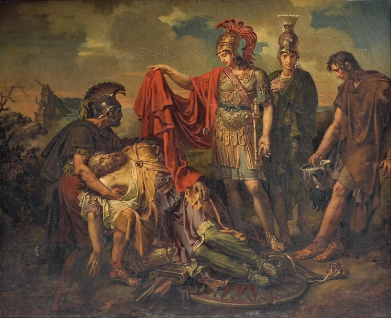 Aleksander przykrywający swoje ciało płaszczem Dariusza - Charles Meynier