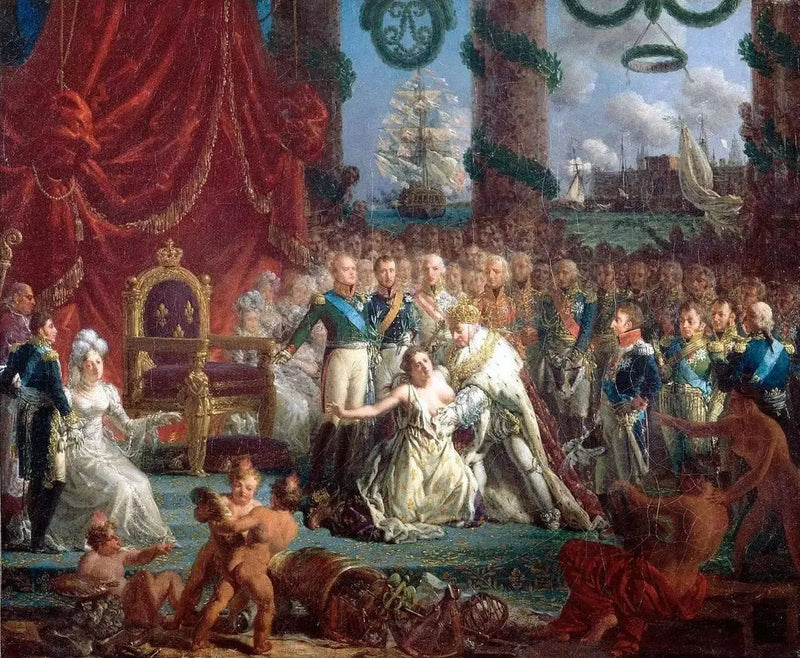 Alegoria powrotu Burbonów 24 kwietnia 1814 roku: Ludwik XVIII podnosi Francję z ruin. - Louis-Philippe Crépin