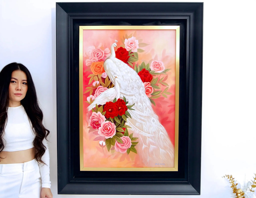Amour et Paon Blanc | 60 x 90 cm image 2 reproduction d’œuvre d’art à l’huile