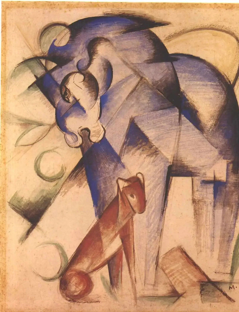 Cudowne zwierzęta (niebieski koń i czerwony pies) - Franz Marc