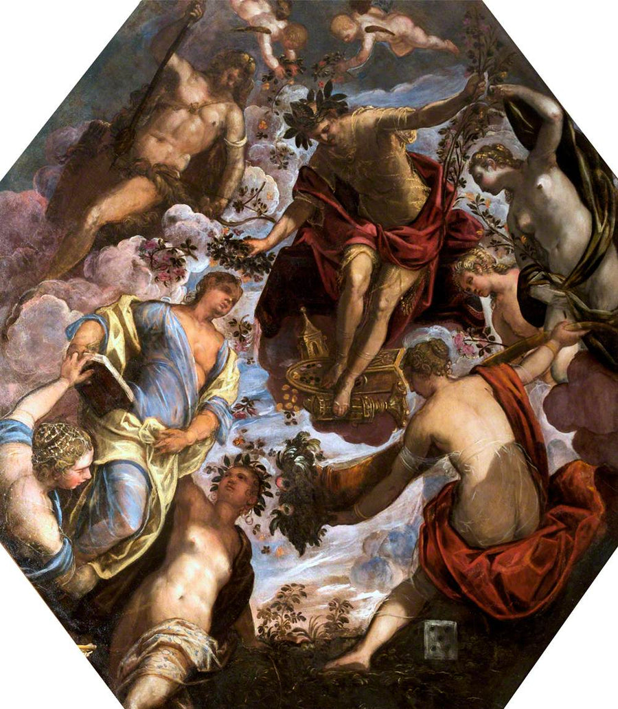 Apollo koronujący poetę, w obecności Herkulesa i czterech innych kobiet. - Jacopo Tintoretto