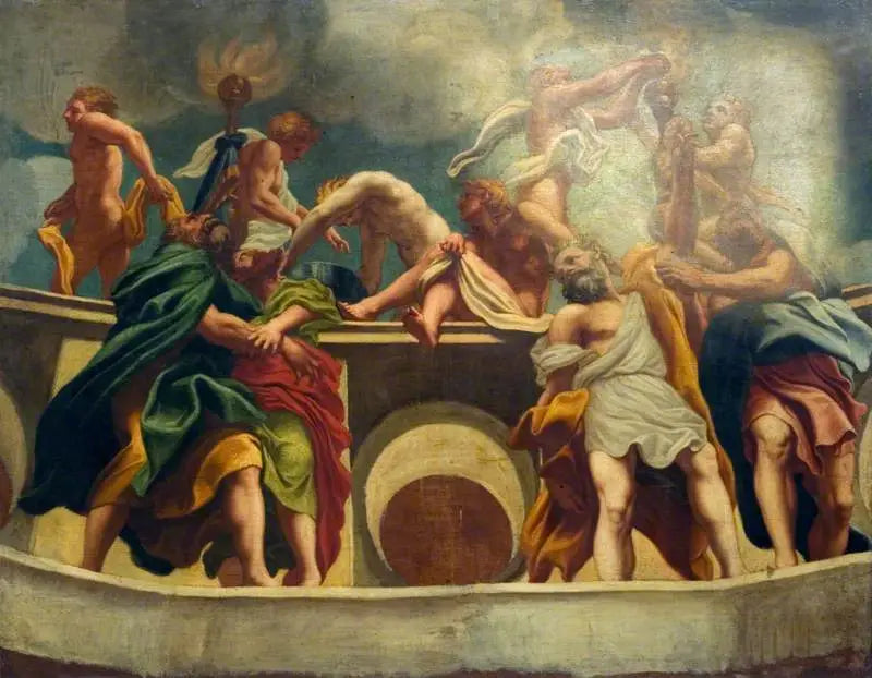 Apostołowie i anioły przy Wniebowzięciu (kopia freski z kopuły katedry w Parmie) - Antonio da Correggio