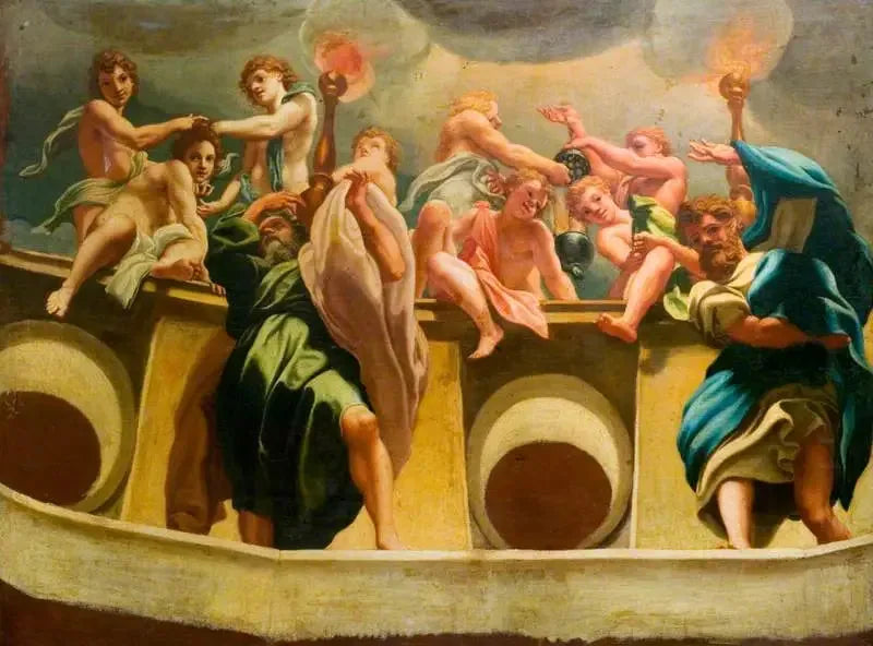 Apostołowie i anioły przy Wniebowzięciu (kopia freski z kopuły katedry w Parmie) - Antonio da Correggio
