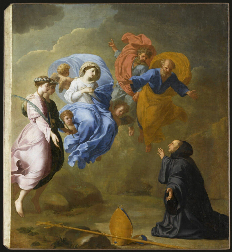 Objawienie Matki Bożej w towarzystwie świętej Agnieszki i świętej Tekli u świętego Marcina - Eustache Le Sueur