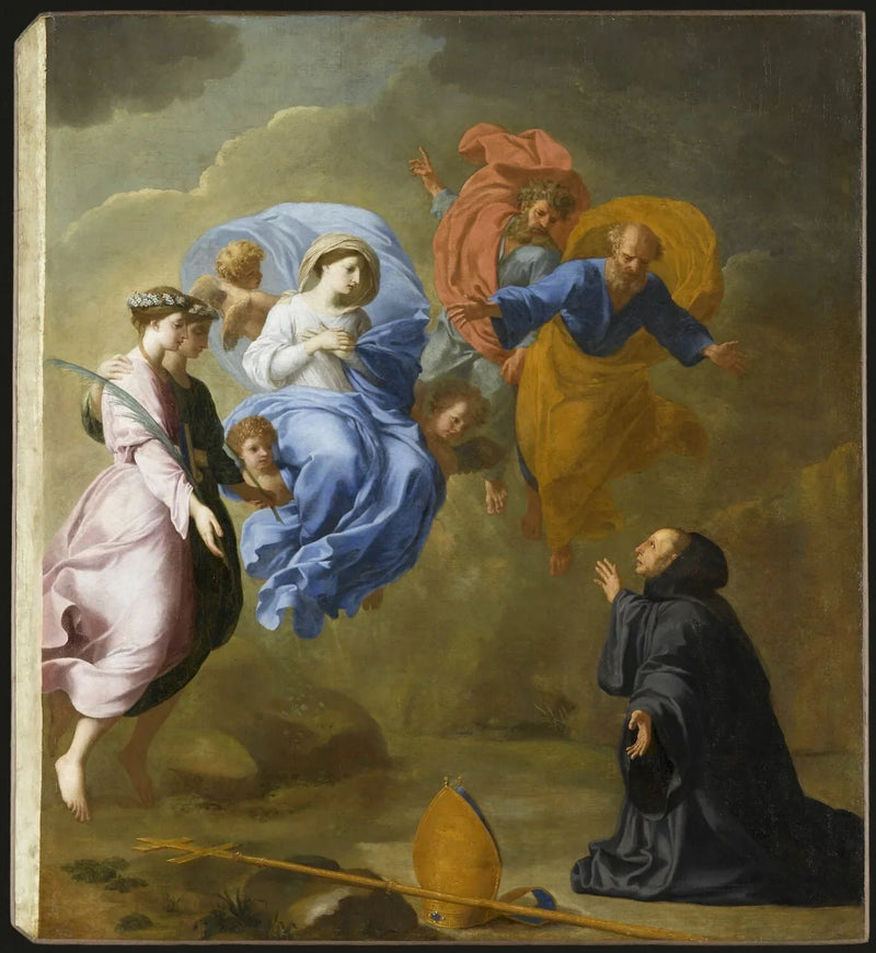 Objawienie Matki Bożej w towarzystwie świętej Agnieszki i świętej Tekli u świętego Marcina - Eustache Le Sueur