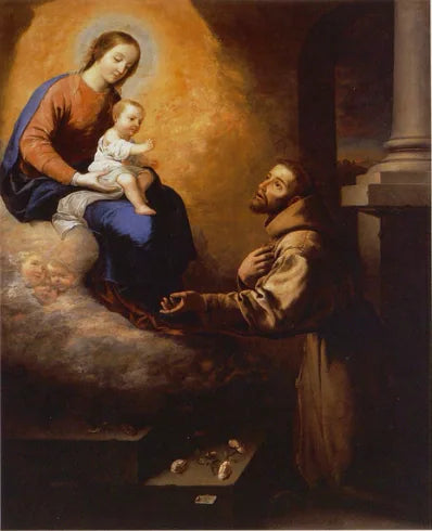 Objawienie Matki Bożej i Dzieciątka Jezus u św. Franciszka w Portioncule - Francisco de Zurbarán
