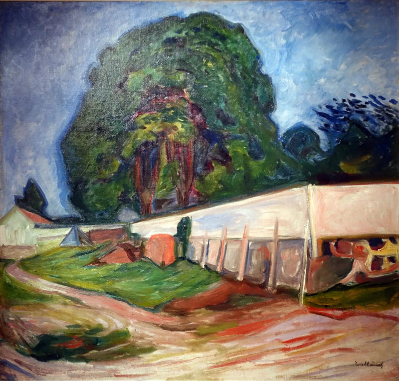 Drzewo i mur ogrodowy w Åsgårdstrand - Edvard Munch