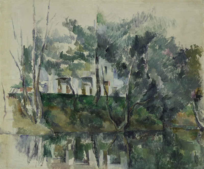Drzewa i domy nad brzegiem wody - Paul Cézanne