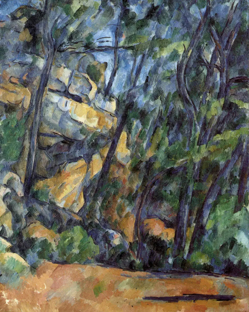 Drzewa i skały w parku Zamku Czarnego - Paul Cézanne