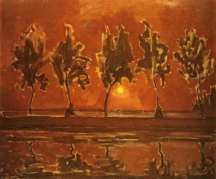 Drzewa przy Gein podczas wschodu księżyca - Piet Mondrian