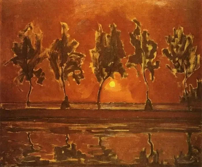 Drzewa przy Gein podczas wschodu księżyca - Piet Mondrian