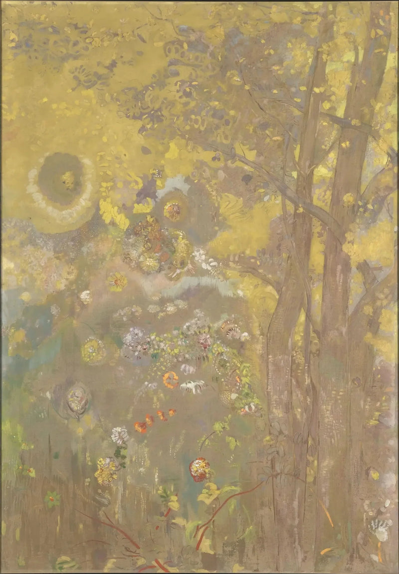 Drzewa na żółtym tle - Odilon Redon