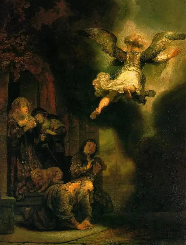 Archanioł Rafał opuszczający rodzinę Tobiasza - Rembrandt