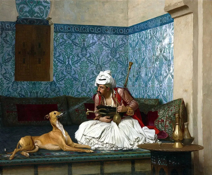Arnaut dmucha dymem w nos swojego psa - Jean-Léon Gérôme