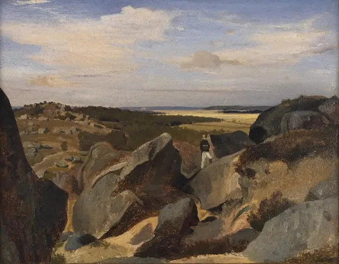 Artysta przechodzący przez chaos skał w Fontainebleau - Jean-Baptiste Camille Corot