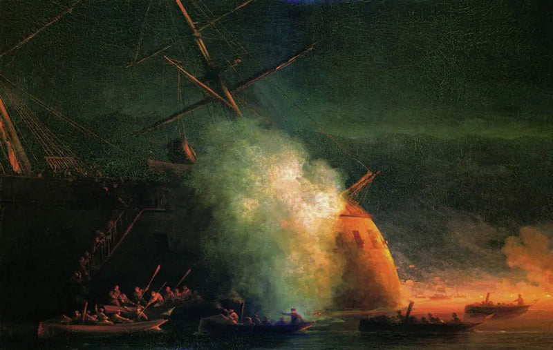 Atak minowy statków parowych pasażerskiego Grand-Duc Konstantin na pancernik turecki Assari-Shevket w zatoce Soukhoum 12 sierpnia 1877 roku - Iwan Aiwasowski