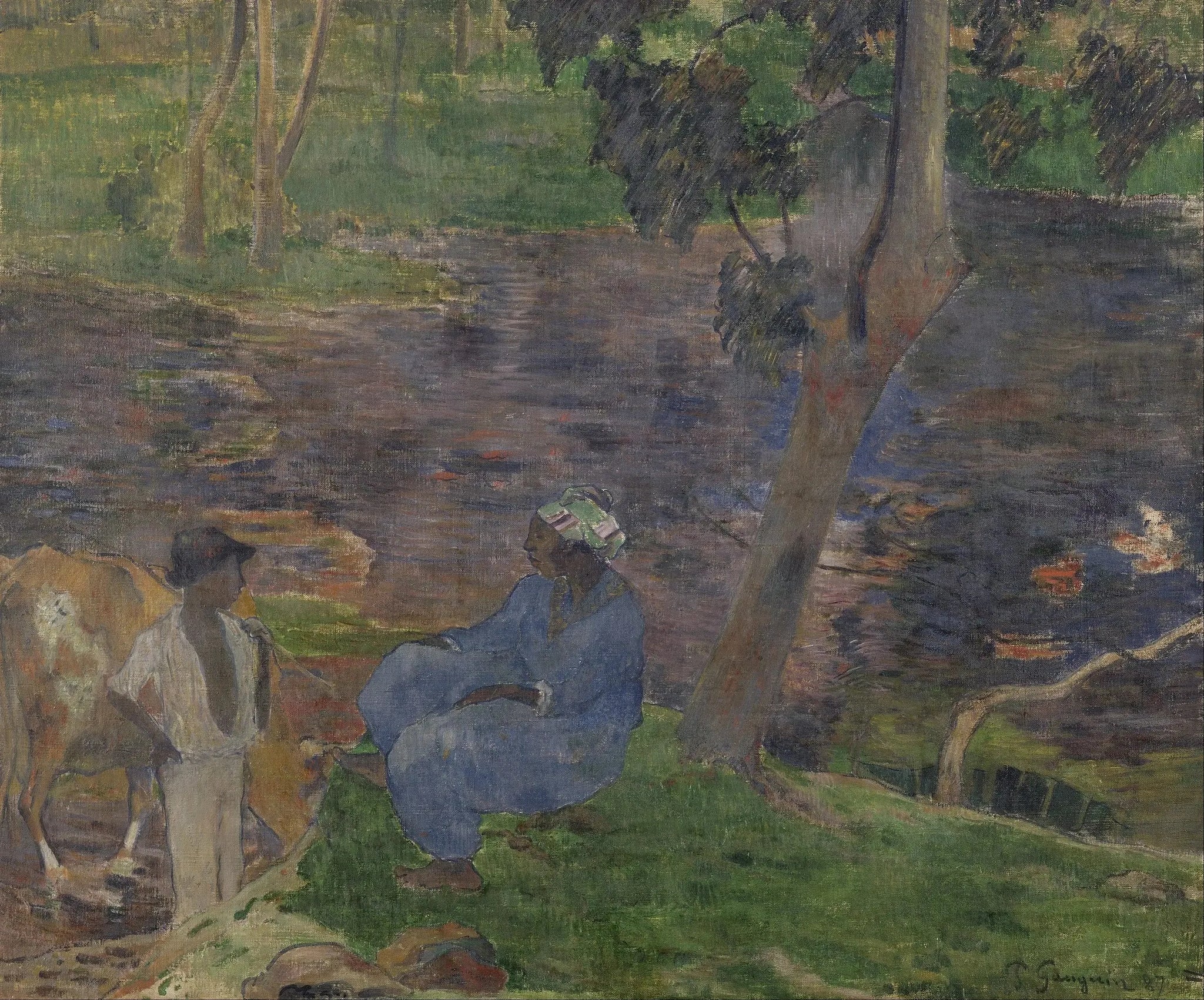Au bord de la rivière - Paul Gauguin image 1 copie de tableau peinte à la main