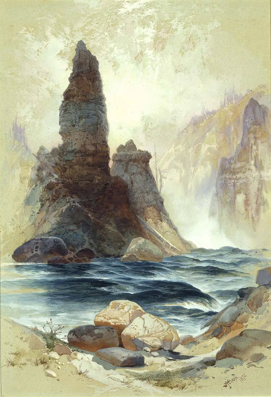 Nad wodospadami Tower, Yellowstone - Thomas Moran
