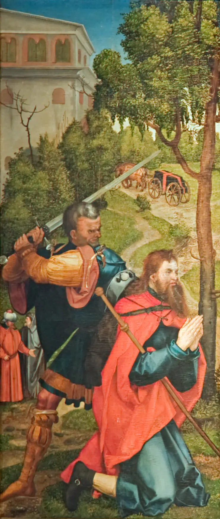 Ołtarz Heller, pierwsze skrzydło wewnętrzne, Męczeństwo św. Jakuba Większego - Albrecht Dürer