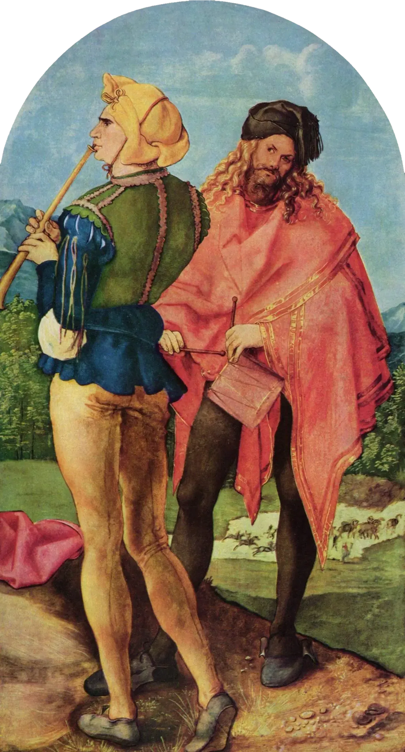 Ołtarz Jabacha: grajek na dudach i perkusista - Albrecht Dürer