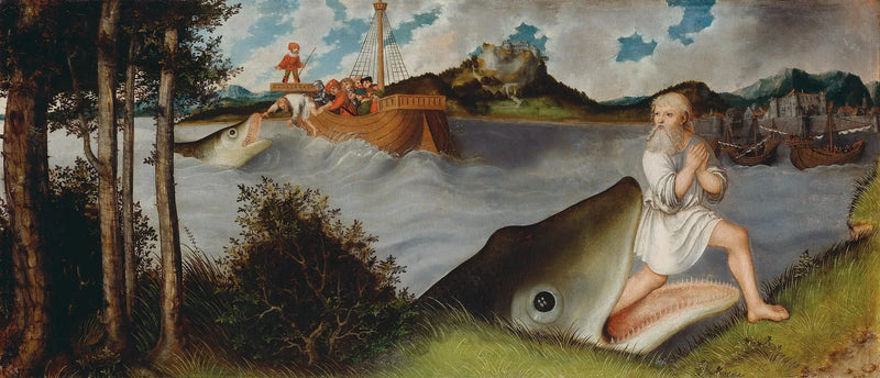 Ołtarz z Madeleine: Jonas i wieloryb [prédelle] - Lucas Cranach Starszy