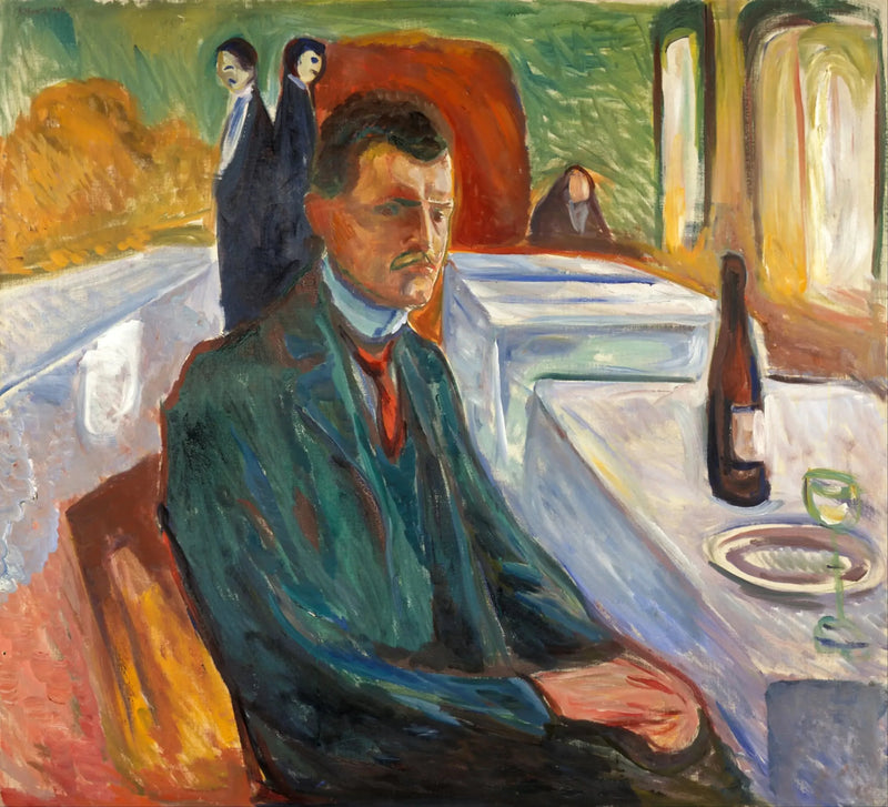 Autoportret z butelką wina - Edvard Munch