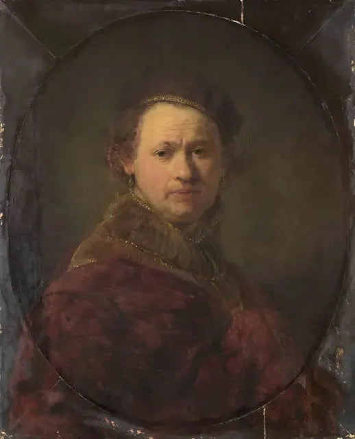 Autoportret w berecie i czerwonym płaszczu - Rembrandt