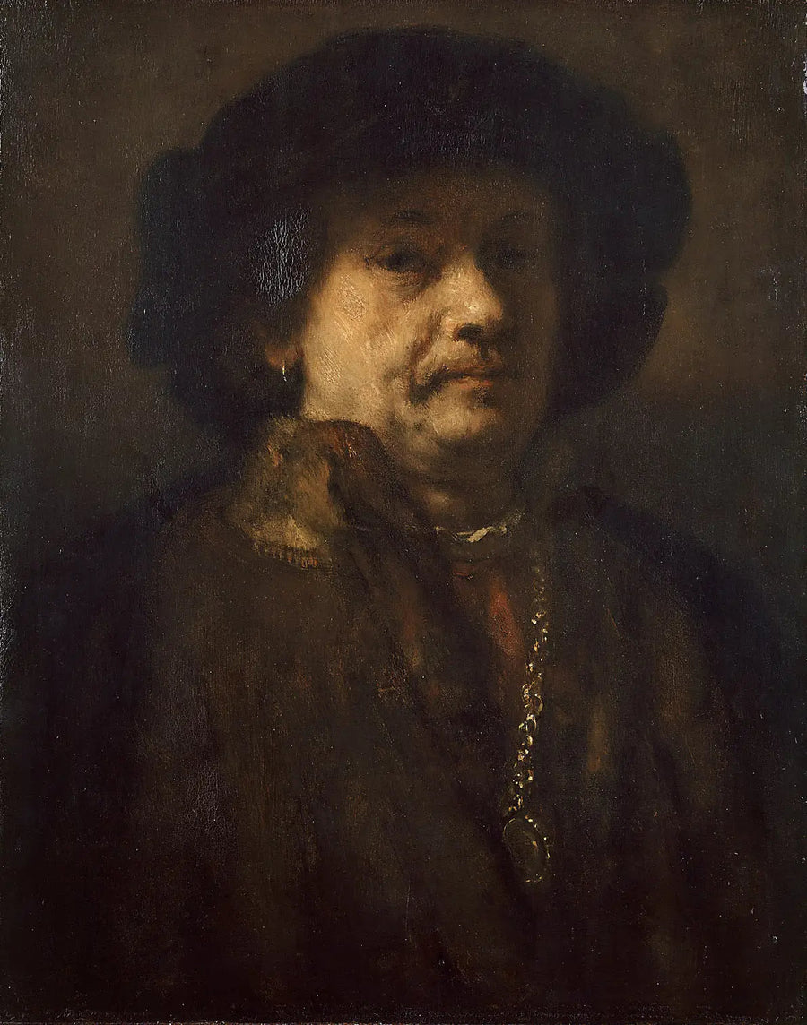 Autoportret w czarnym berecie i złotym łańcuszku - Rembrandt