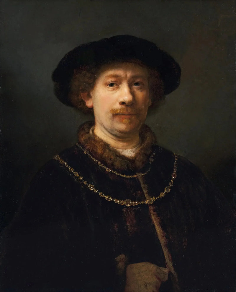 Autoportret w kapeluszu i dwa łańcuchy - Rembrandt