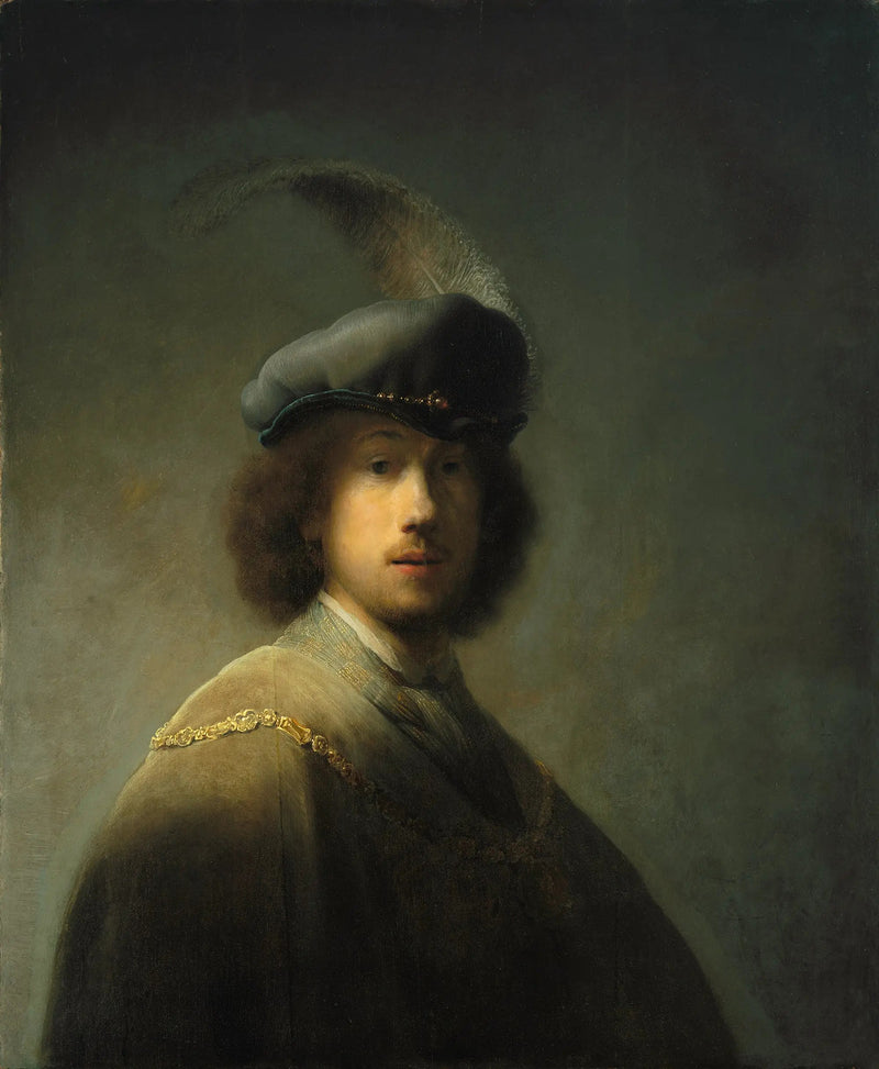 Autoportret z piórkiem w berecie - Rembrandt