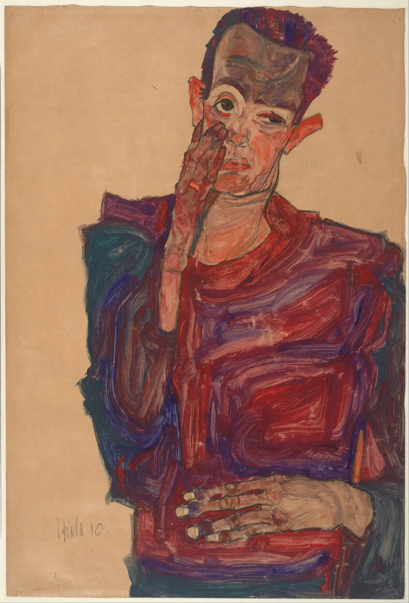 Autoportret z opadającą powieką - Egon Schiele