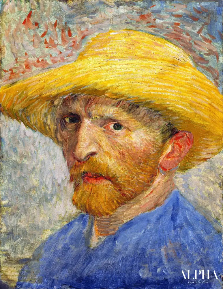 Autoportrait avec un chapeau de paille - Van Gogh - Reproductions de tableaux et peintures haut de gamme