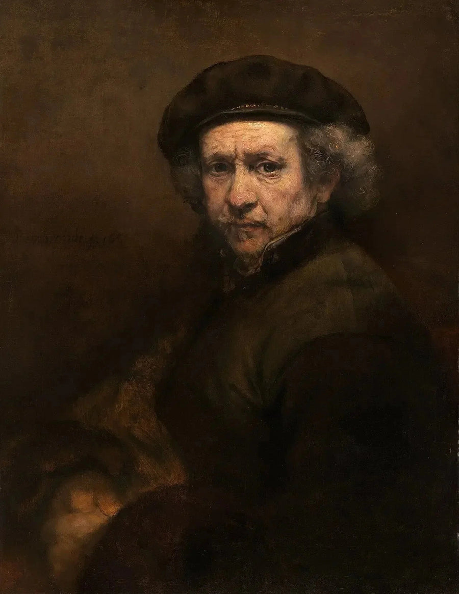 Autoportret z beretem i prostym kołnierzem - Rembrandt