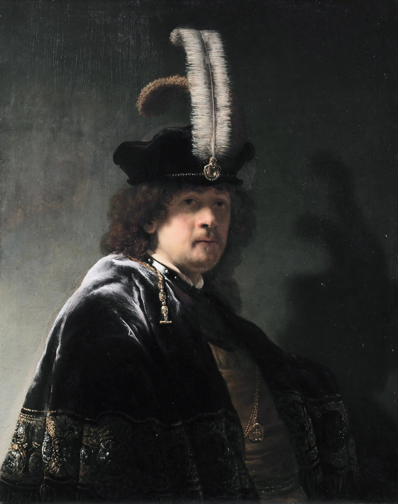 Autoportret w kapeluszu z piórem - Rembrandt