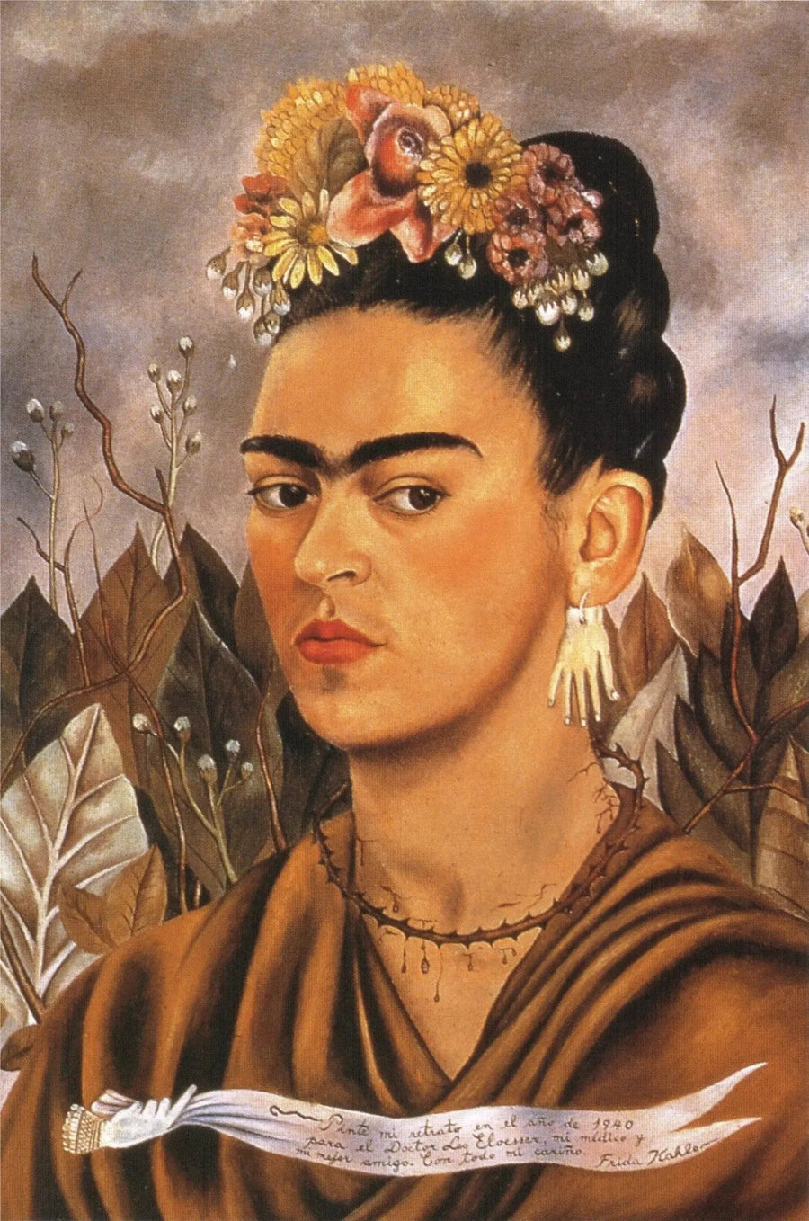 Autoportrait dédié à Dr. Eloessser - Frida Kahlo image 1 copie de tableau peinte à la main
