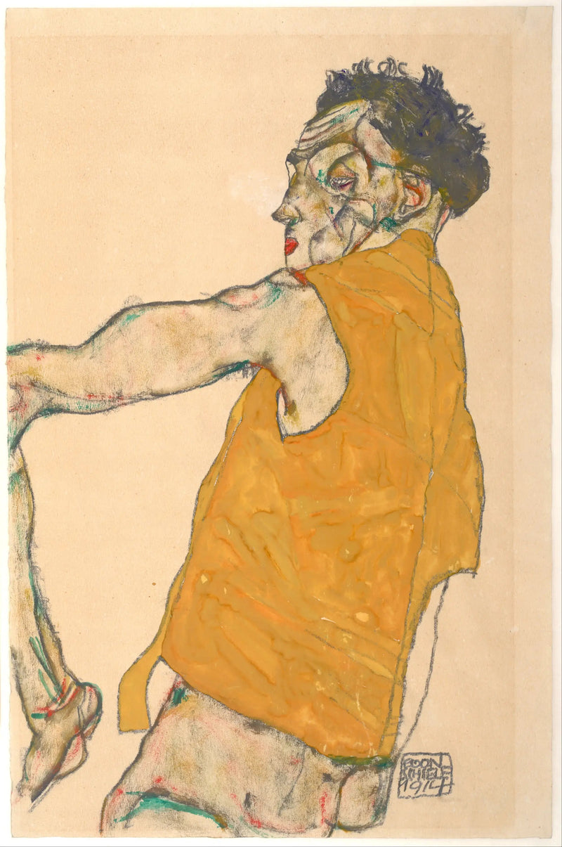 Autoportret w żółtej kamizelce - Egon Schiele