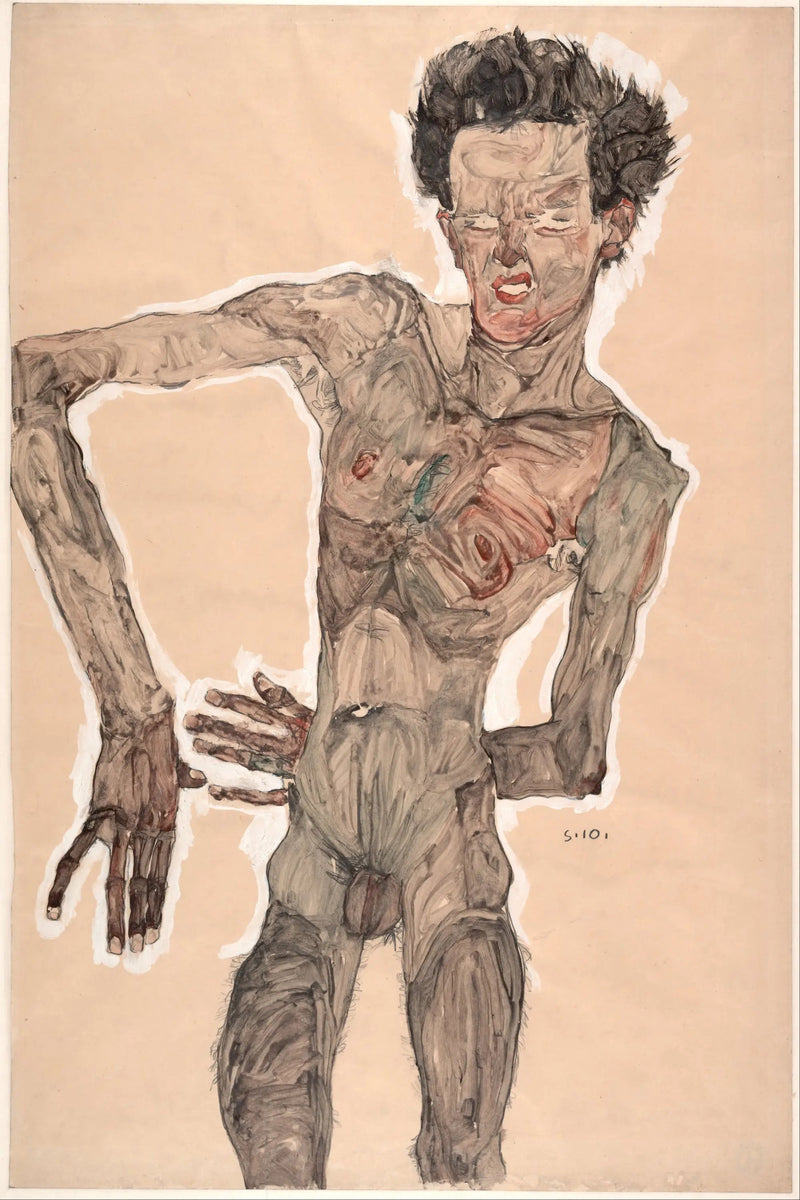 Autoportret nago z grymasem - Egon Schiele