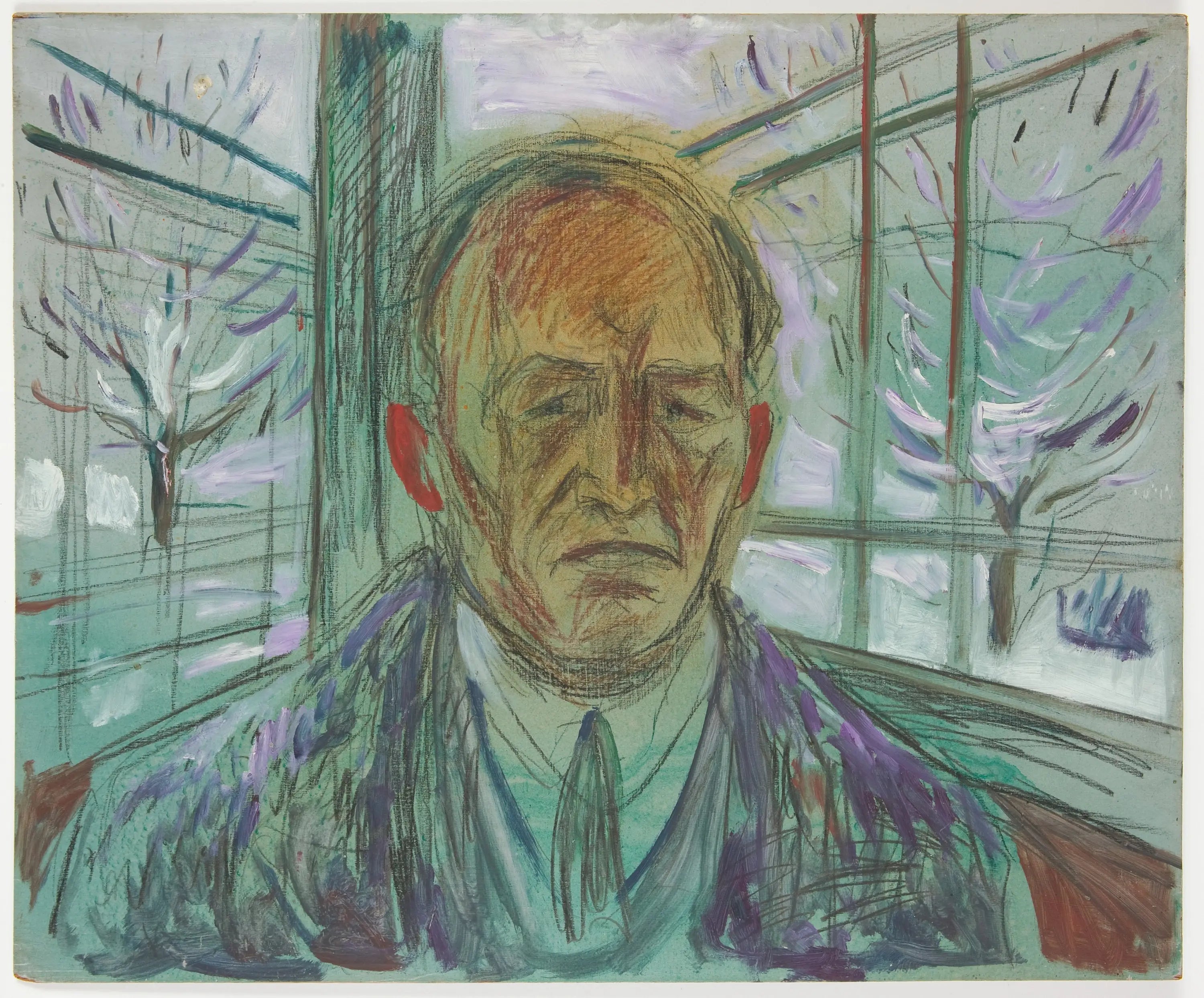 Autoportrait sur la véranda - Edvard Munch image 1 copie de tableau peinte à la main