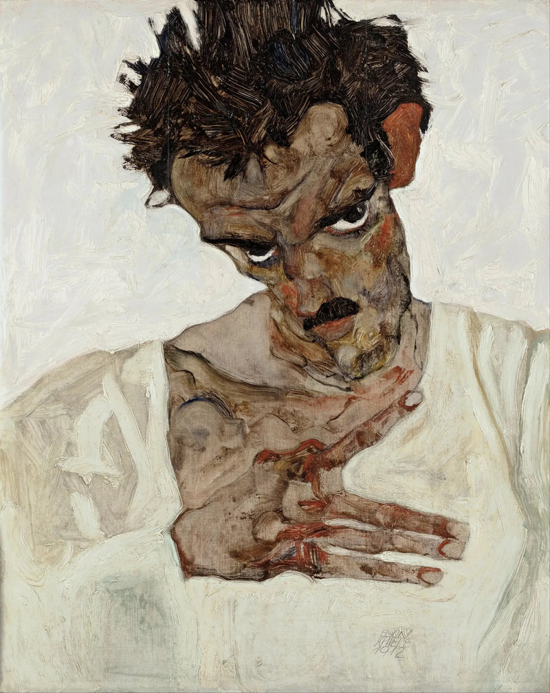 Autoportret z opuszczoną głową - Egon Schiele