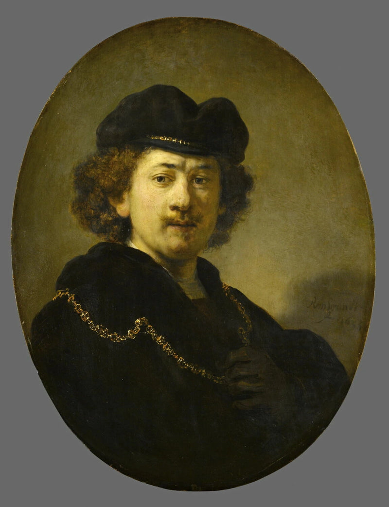 Portret artysty w toczku i złotym łańcuchu - Rembrandt