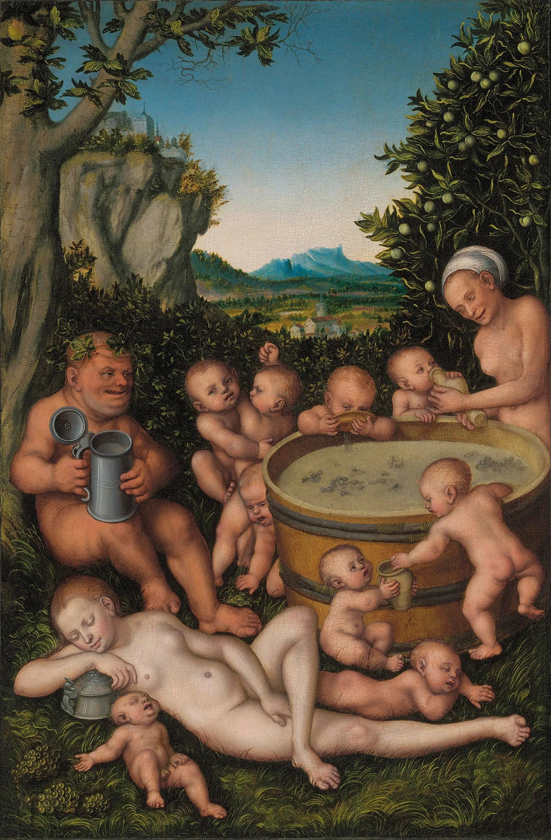 Bachus przy kadzi winnej - Lucas Cranach Starszy