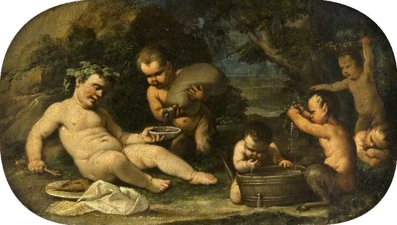 Bachus i nimfy niemowlęta - Luca Giordano