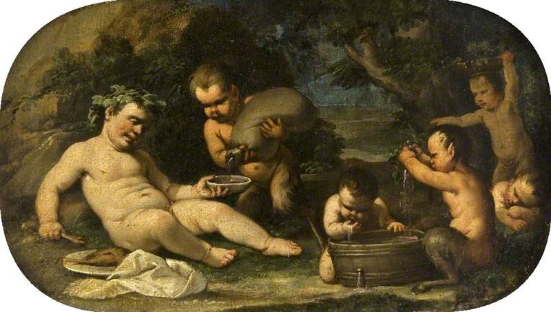 Bachus i nimfy niemowlęta - Luca Giordano