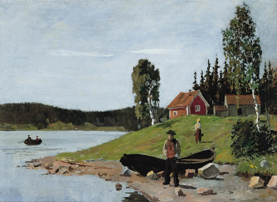 Zatoka z statkiem i domem - Edvard Munch