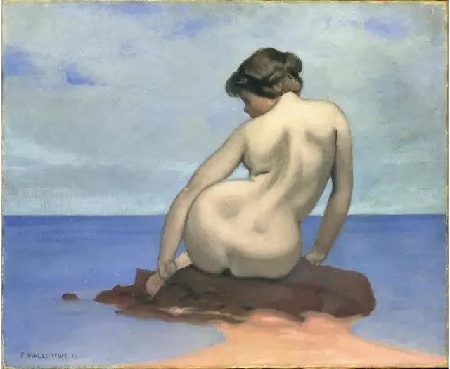 Siedząca pływaczka na skale - Félix Vallotton