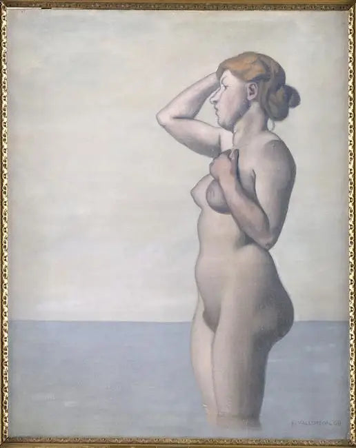 Kobieta kąpiąca się w profilu, szare niebo - Félix Vallotton