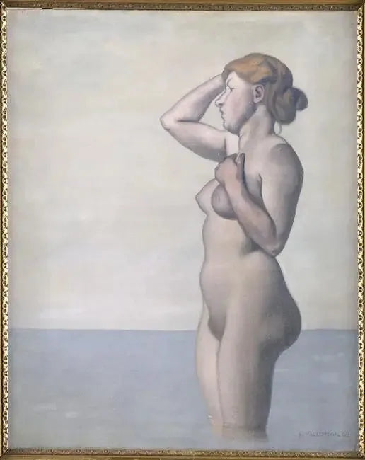 Kobieta kąpiąca się w profilu, szare niebo - Félix Vallotton