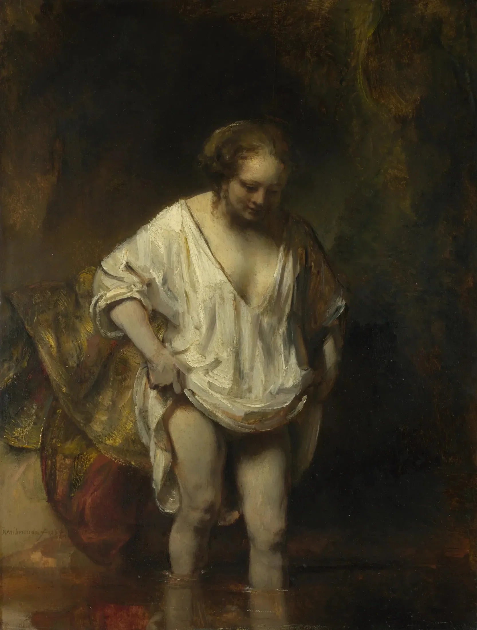 Baigneuse - Rembrandt image 1 copie peinte à la main à l’huile
